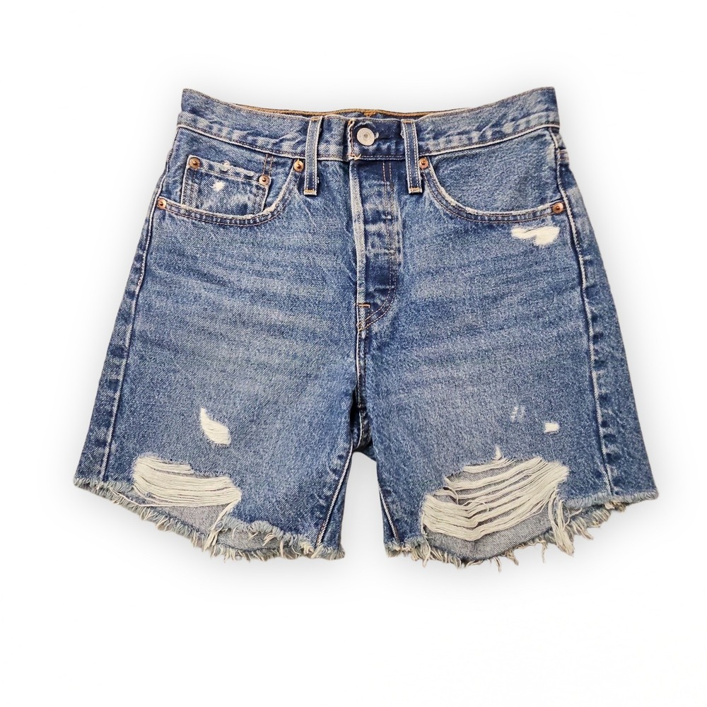 Levis 501 Jean Shorts Womens 26 Blue Denim Y2K 90s Grunge Skater Cut Off Raw Hem